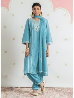 Lakshita - Women Blue Party Straight Fit Kurta and Salwar and Dupatta