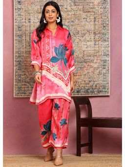 Saffe - Women Pink Festive Straight Fit Co-Ord Set