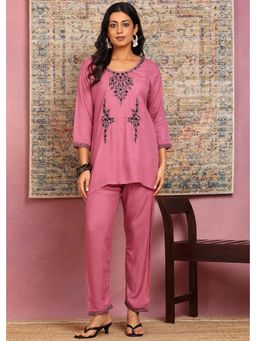 Saffe - Women Pink Festive Straight Fit Co-Ord Set