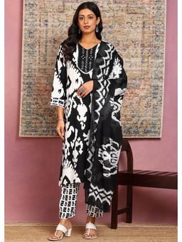 Saffe - Women Black Festive Straight Fit Kurta and Trouser and Dupatta