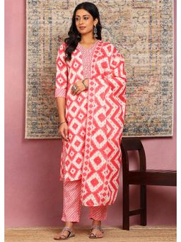 Saffe - Women Pink Festive Straight Fit Kurta and Trouser and Dupatta