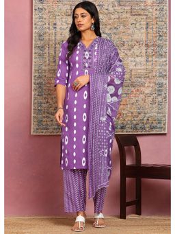 Saffe - Women Lavender Festive Straight Fit Kurta and Pant with Dupatta