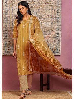 Saffe - Women Yellow Festive A-Line Fit Kurta and Trouser and Dupatta