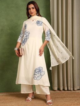 Saffe - Women White Festive A-Line Fit Kurta and Palazzo with Dupatta