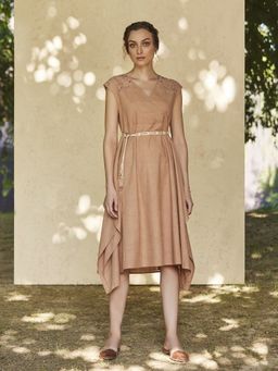 B77 - Aceso - Handkerchief Dress With Macrame Belt - Organic Linen Viscose