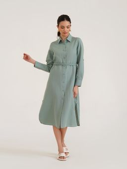 B77 - Bona - Embroidered Linen Shirt Dress with Belt