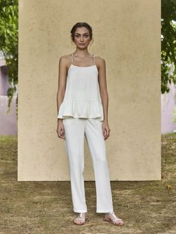 B77 - Women White Bamboo Shoulder Straps Co-Ord Set