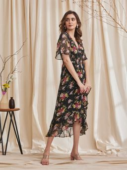 B77 - Lelani - Floral Printed Georgette Wrap Dress