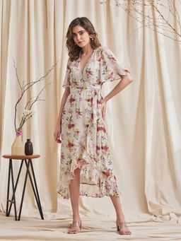 B77 - Lelani - Floral Printed Georgette Wrap Dress