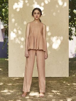 B77 - Women Brown Organic Cotton Round Neck Co-Ord Set