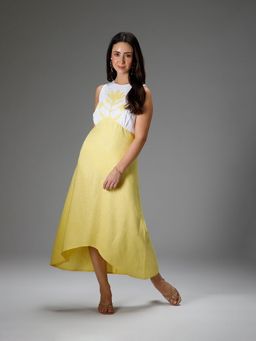 B77 - Soleil - Hi-Low Embroidered Cotton Linen Dress