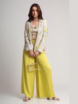 KOSWI - Women Beige Viscose Geometric Blazer