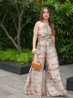 KOSWI - Browns Abstract Floral Print Jumpsuit