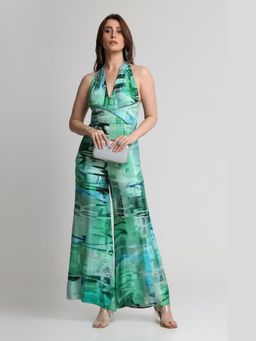 KOSWI - Green Geometric Art Print Jumpsuit