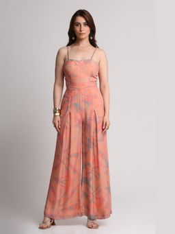 KOSWI - Peach Abstract Floral Print Jumpsuit