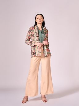 KOSWI - Women Multi-Color Cotton Silk Solid Shirt with Jacket and Pant