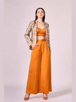 KOSWI - Women Orange Cotton Silk Solid Co-Ord Set