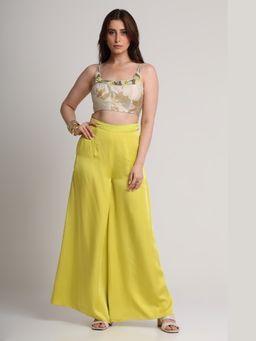 KOSWI - Women Beige Viscose Embellished Bustier with Pant