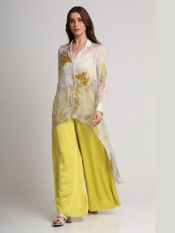 KOSWI - Women Beige Viscose Embellished Shirt with Pant