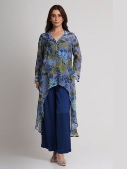 KOSWI - Blue Future Dusk Floral Print Long Shirt