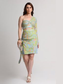 KOSWI - Green Blue Abstract Print Skirt