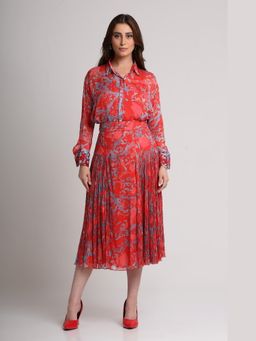 KOSWI - Red Abstract Floral Print Skirt