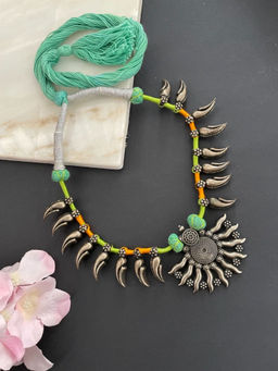 Digital Dress Room - Bohemian Chunky Pendent In Mustard and Green Cord