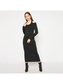 Madame - Black Textured Top with Skirt (Set of 2)