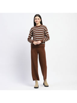 Madame - Brown Textured Sweatshirt with Straight Fit Pant (Set of 2)