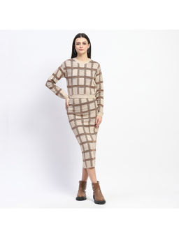 Madame - Beige Checks Sweatshirt with Skirt (Set of 2)