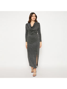 Madame - Metallic Grey Cowl Neck Top with Skirt (Set of 2)