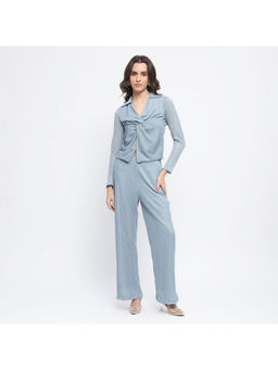 Madame - Powder Blue Nylon Top with Pant (Set of 2)
