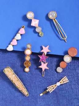 Yellow Chimes - Set of 8 Women Multicoloured Embellished Alligator Hair Clip