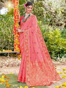 EXCLUSIVA - Light Pink Cotton Saree with Unstitched Blouse