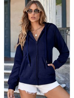 Errabelly - Navy Blue Solid Colour Fleece Lined Zip Up Hoodie