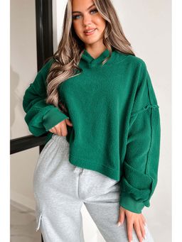 Errabelly - Dark Green Sherpa Fleece Drop Shoulder Hoodie