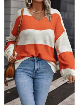 Errabelly - Orange Stripe Loose Colour Block Drop Shoulder Sweater