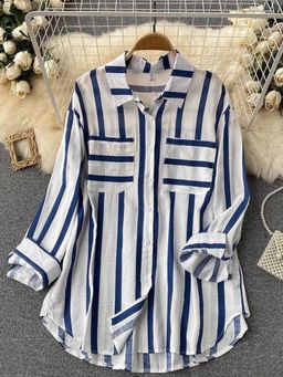 MISS MOSA BY AKANKSHA - Navy Blue Ibiza Striped Holiday Shirt