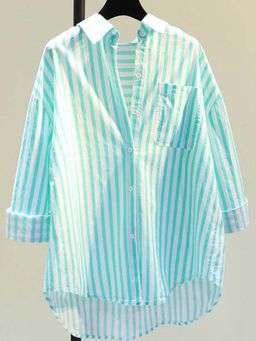 MISS MOSA BY AKANKSHA - Blue Lotus Striped Summer Oversized Shirt