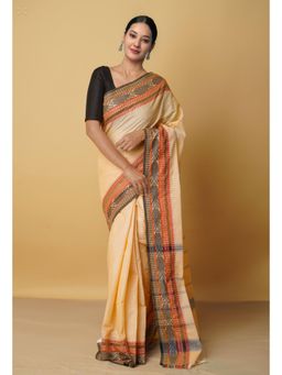 Unnati Silks - Cream Pure Pavani Handcrafted Kanchi Cotton Saree