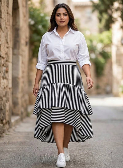 Black And White Stripe Layered Skirt