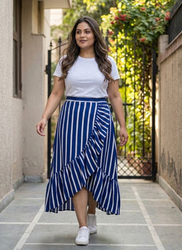 Qurvii - Blue And White Stripe Wrap-Around Skirt