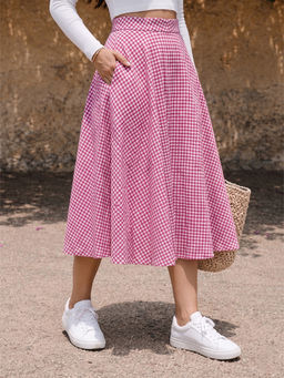 Qurvii - Pink Gingham Cotton Skirt