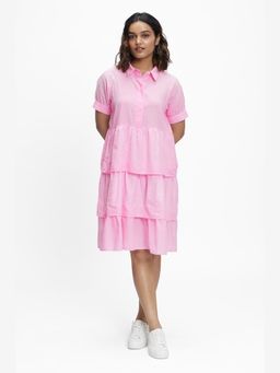TERRA LUNA - Eden Pink Khadi A Line Knee Length Dress