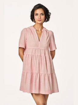 TERRA LUNA - Bree Peach Solid A Line Mini Dress