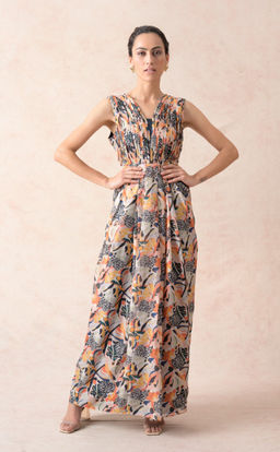 THETAA - Jungle Print Pleated Multicolor Gown