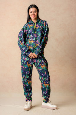 THETAA - Printed Navy Blue Jacket with Jogger