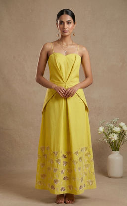 THETAA - Stella - Hand-Embroidered Cotton Poplin Yellow Maxi Dress