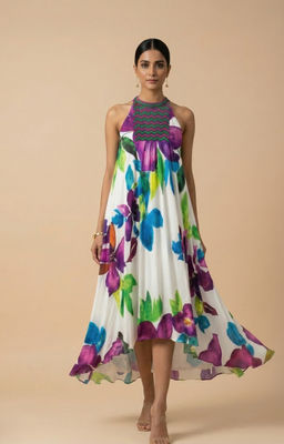 THETAA - Isla - Embroidered Silk Shantoon White Midi Dress