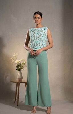 THETAA - Elara - Hand-Embroidered Poplin Green Co-Ord Set